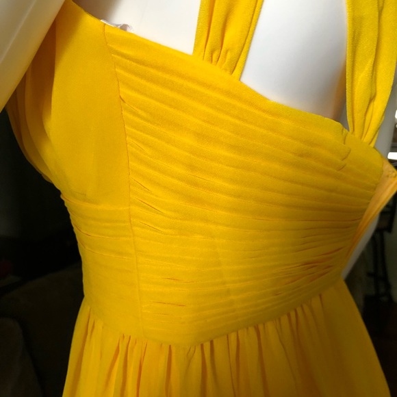 AW. BRIDAL Sz 0. Golden Yellow One Shoulder Floor Length Gown. - Picture 11 of 15